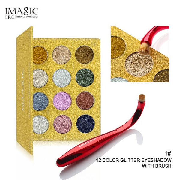 IMAGIC Eyeshadow 12 Colors Palette Glitter Pressed Glitters Eye shadow Diamond Rainbow Cosmetic Pressed Eye shadow Make Up
