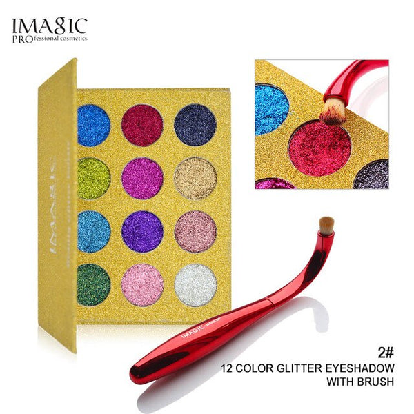 IMAGIC Eyeshadow 12 Colors Palette Glitter Pressed Glitters Eye shadow Diamond Rainbow Cosmetic Pressed Eye shadow Make Up