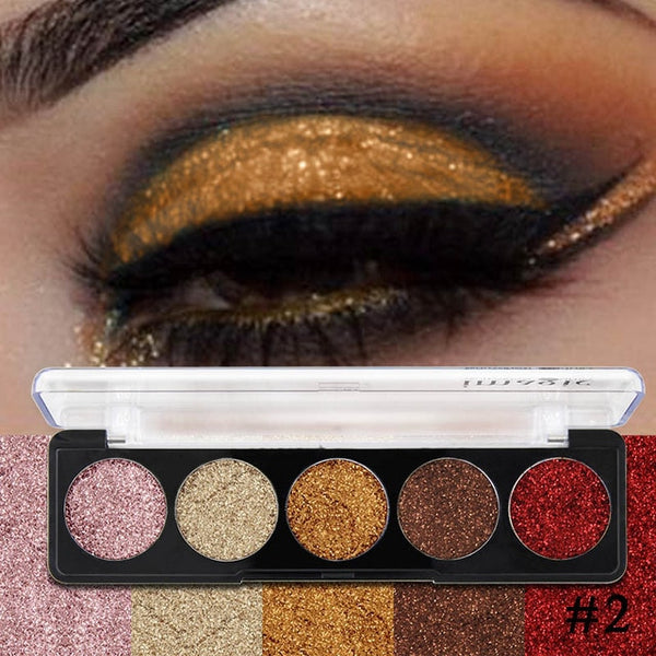 IMAGIC Glitters Eyeshadow Cosmetic Pressed Eyeshadow Diamond Rainbow Make Up Pressed Glitters Eye shadow Palette 5 Color