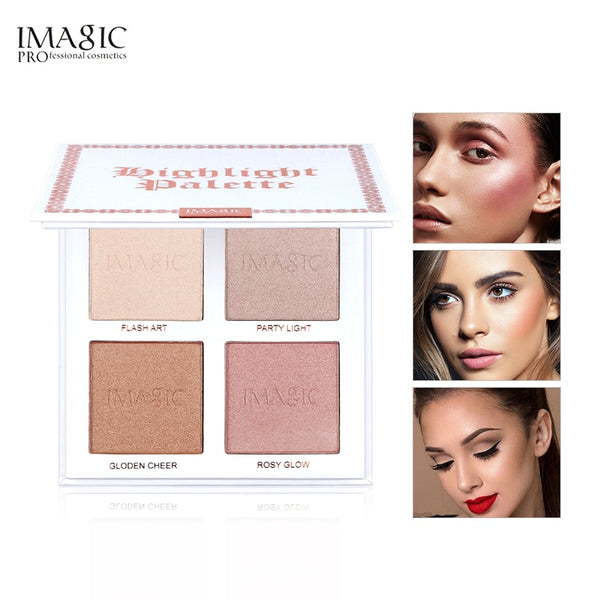 IMAGIC Highlighter Powder Palette Shimmer Face Contouring Highlight Face Bronzer Makeup 4 Colors Highlighter Brighten Skin