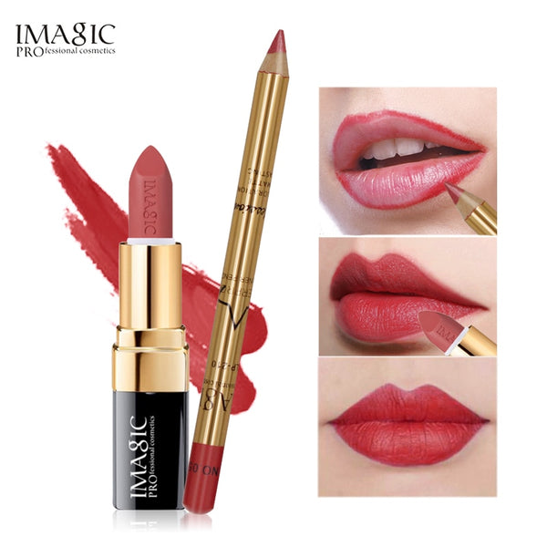New 2Pcs Easy Waterproof Makeup Lipliner Pencil Matte Lipstick Makeup Set