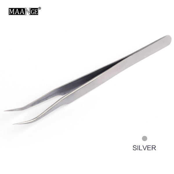 MAANGE 1 pièces pince à épiler à sourcils droite incurvée en acier inoxydable antistatique Extension de cils Kit d'outils de maquillage à réaliser soi-même d'art d'ongle
