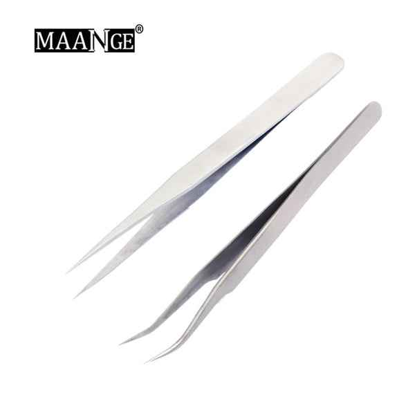 MAANGE 1 pièces pince à épiler à sourcils droite incurvée en acier inoxydable antistatique Extension de cils Kit d'outils de maquillage à réaliser soi-même d'art d'ongle