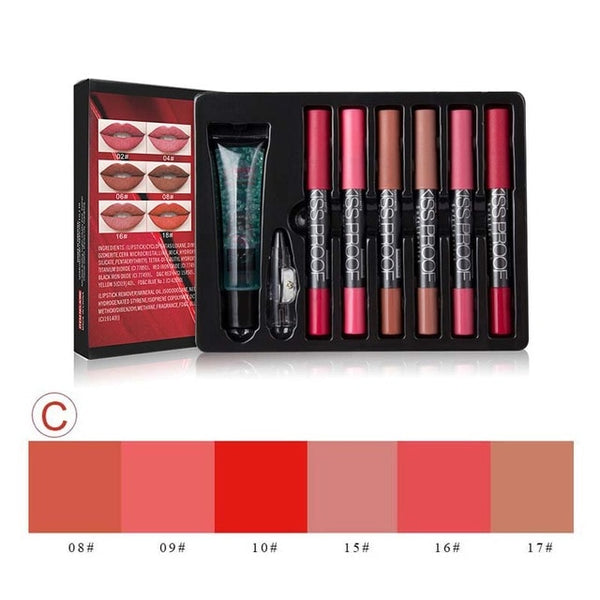 Make up set 6 kiss proof Lipstick & Pencil sharpener & remover Cosmetic combination Waterproof Lip