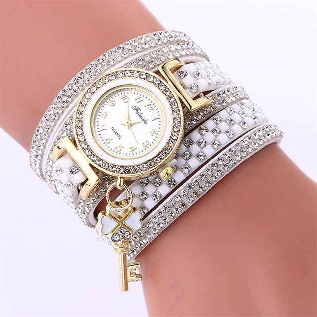 Gold Crystal Rhinestone Bracelet Watch Women