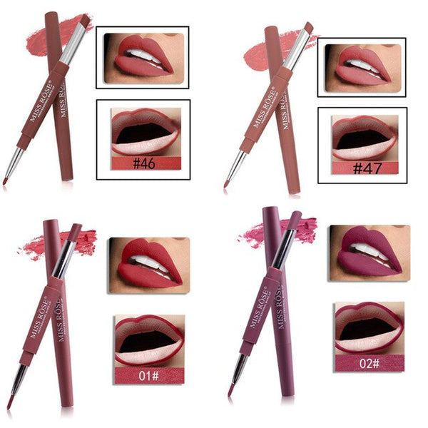 MISS ROSE 4pcs/set Double-end Lip Makeup Lipstick Pencil Profissional Tint Sexy Red Lip Stick Beauty Matte Liner Pen Lipstick