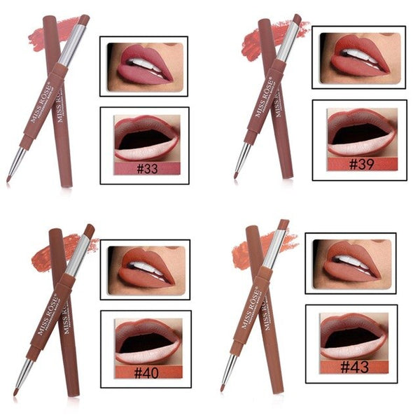 MISS ROSE 4pcs/set Double-end Lip Makeup Lipstick Pencil Profissional Tint Sexy Red Lip Stick Beauty Matte Liner Pen Lipstick