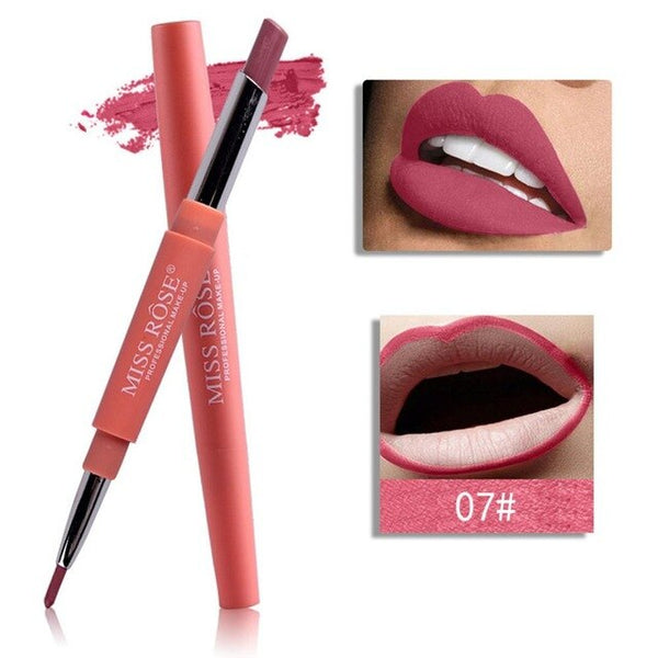 MISS ROSE Matte Lipstick Pencils Lips Batom Sexy Nude Color Cosmetics Pigments Double-end 2 in 1 Waterproof Lip Liner
