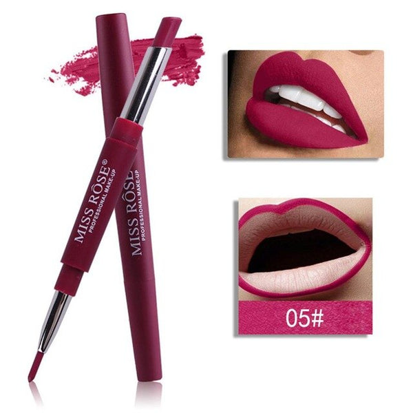 MISS ROSE Matte Lipstick Pencils Lips Batom Sexy Nude Color Cosmetics Pigments Double-end 2 in 1 Waterproof Lip Liner