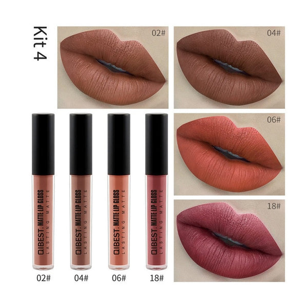 Makeup 4PCS Lip Gloss New Fashion Waterproof Matte Long Lasting Liquid Lipstick Cosmetic Sexy Lip Gloss Kit Beauty