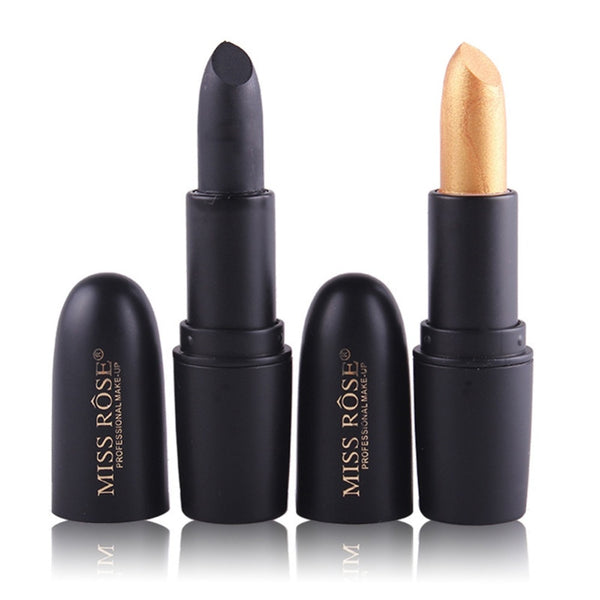 Miss Rose Black Lipstick Waterproof Batom Matte Lipstick Pencil Shimmer Gold Lipstick Velvet Lip Makeup Beauty