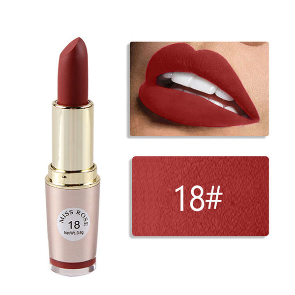 New 6 Colors MISS ROSE Lipstick Matte Waterproof Velvet Lip Stick Sexy Red Brown Pigments Makeup Matte Lipsticks Beauty Lips