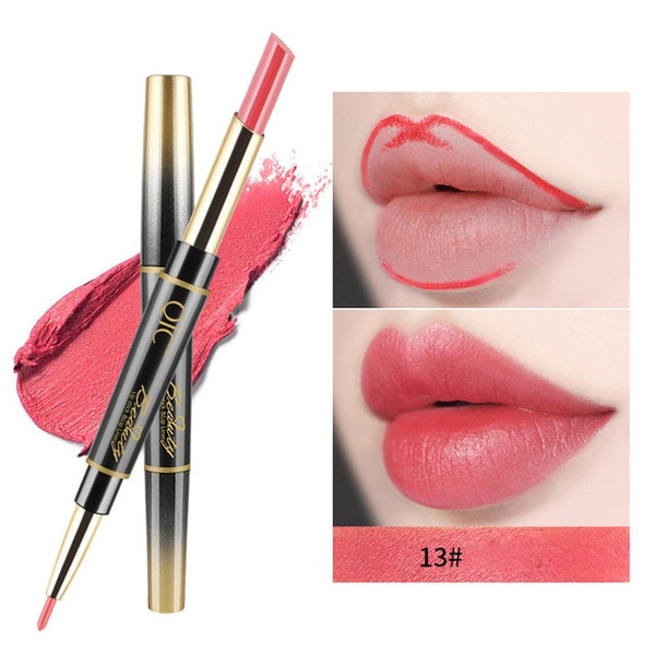 New Double-end Lipstick Pen Easy to Wear Long-lasting Natural Lasting Lipliner Waterproof Lip Liner Stick Pencil 14 Color Beauty