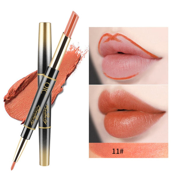 New Double-end Lipstick Pen Easy to Wear Long-lasting Natural Lasting Lipliner Waterproof Lip Liner Stick Pencil 14 Color Beauty