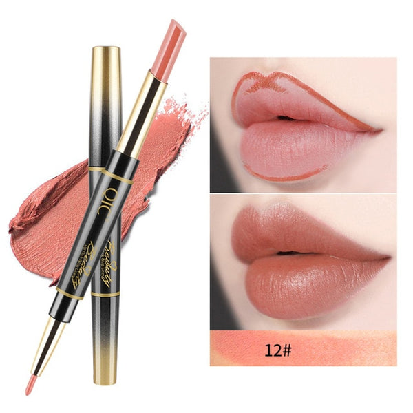 New Double-end Lipstick Pen Easy to Wear Long-lasting Natural Lasting Lipliner Waterproof Lip Liner Stick Pencil 14 Color Beauty