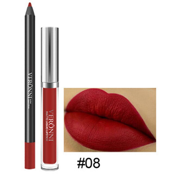 New Makeup Long Lasting Lipstick Lip Gloss Nutritious Waterproof Kissproof Matte Liquid Gloss Lip Liner Cosmetics Beauty Set