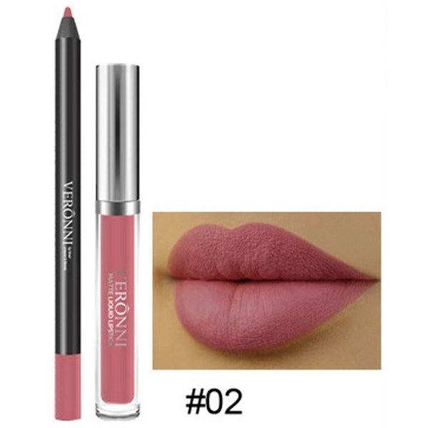 New Makeup Long Lasting Lipstick Lip Gloss Nutritious Waterproof Kissproof Matte Liquid Gloss Lip Liner Cosmetics Beauty Set