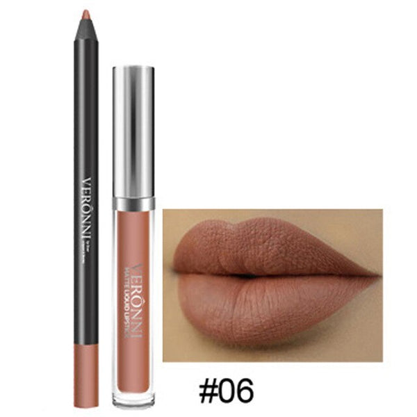 New Makeup Long Lasting Lipstick Lip Gloss Nutritious Waterproof Kissproof Matte Liquid Gloss Lip Liner Cosmetics Beauty Set