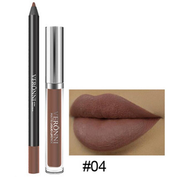 New Makeup Long Lasting Lipstick Lip Gloss Nutritious Waterproof Kissproof Matte Liquid Gloss Lip Liner Cosmetics Beauty Set