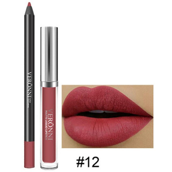 New Makeup Long Lasting Lipstick Lip Gloss Nutritious Waterproof Kissproof Matte Liquid Gloss Lip Liner Cosmetics Beauty Set