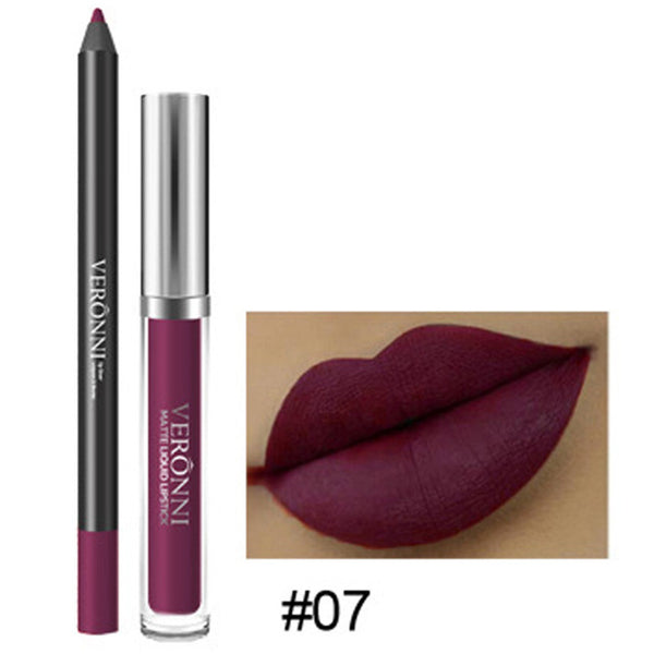 New Makeup Long Lasting Lipstick Lip Gloss Nutritious Waterproof Kissproof Matte Liquid Gloss Lip Liner Cosmetics Beauty Set