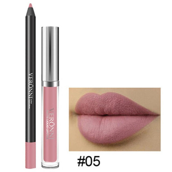 New Makeup Long Lasting Lipstick Lip Gloss Nutritious Waterproof Kissproof Matte Liquid Gloss Lip Liner Cosmetics Beauty Set