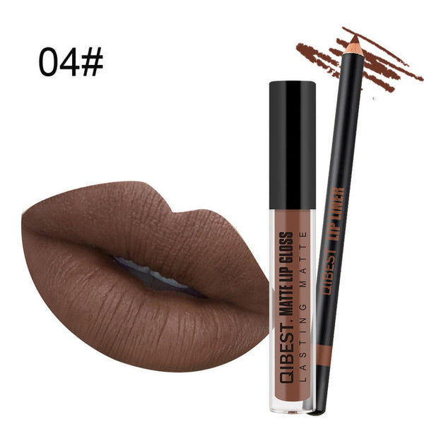 New Pro Fashion Lip Gloss Beauty Waterproof Matte Liquid Lipstick Long Lasting Lip Gloss Lipstick With Lip Liner Pen Set