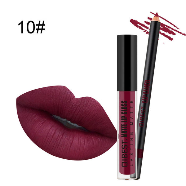 New Pro Fashion Lip Gloss Beauty Waterproof Matte Liquid Lipstick Long Lasting Lip Gloss Lipstick With Lip Liner Pen Set