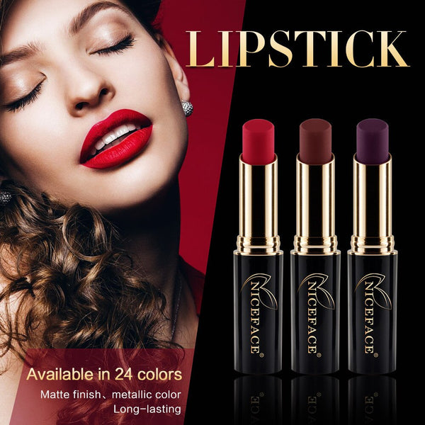 New Women's Fashion Lipstick Beauty Lip Lingerie Mattallic Liquid Lipstick Long Lasting Waterproof Lip Gloss Makeup 24 Shades