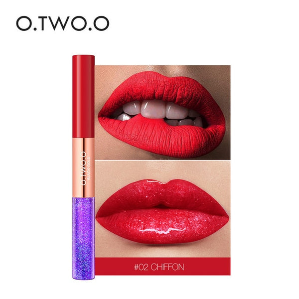 O.TWO.O 2 in 1 Matte & Glitter Lipgloss Velvet Lip Tint Moisturizer Long Lasting Liquid Lipstick Shine & Shimmer Lip Gloss Set
