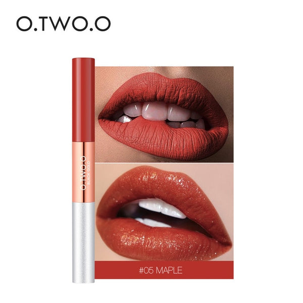 O.TWO.O 2 in 1 Matte & Glitter Lipgloss Velvet Lip Tint Moisturizer Long Lasting Liquid Lipstick Shine & Shimmer Lip Gloss Set