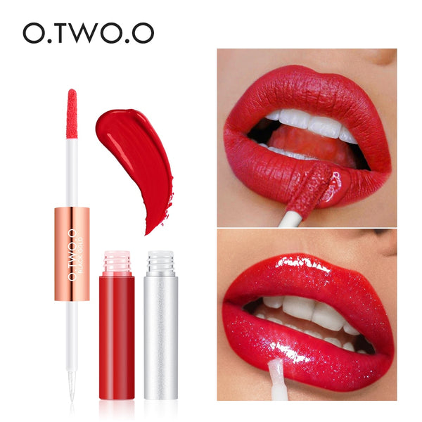 O.TWO.O 2 in 1 Matte & Glitter Lipgloss Velvet Lip Tint Moisturizer Long Lasting Liquid Lipstick Shine & Shimmer Lip Gloss Set