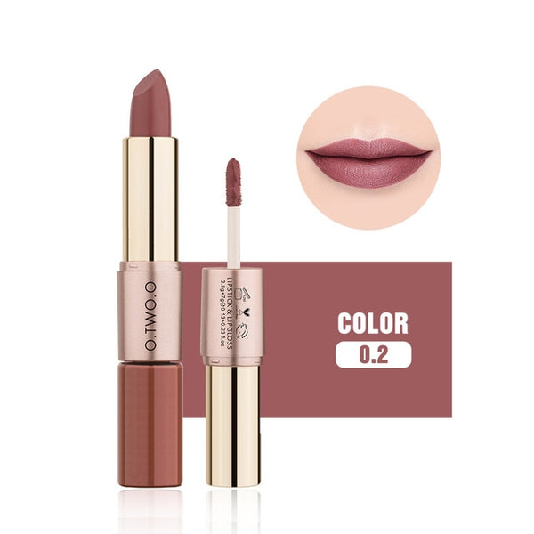 O.TWO.O 2 in 1 Matte Lipstick Lips Makeup Cosmetics Waterproof Pintalabios Batom Mate Lip Gloss Rouge 12 Colors Choose