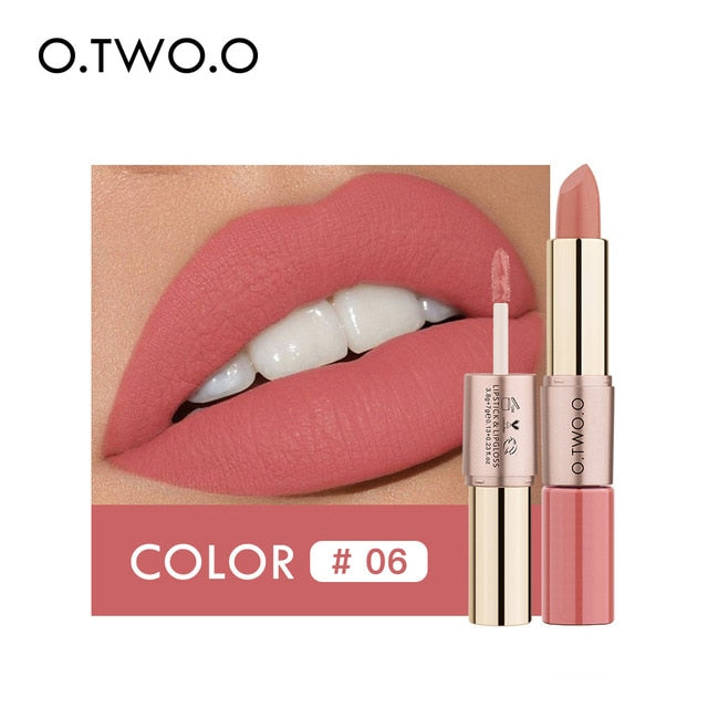NEW 2 in 1 Matte Lipstick Lips Makeup Cosmetics Waterproof  Mate Lip Gloss Rouge 12 Colors