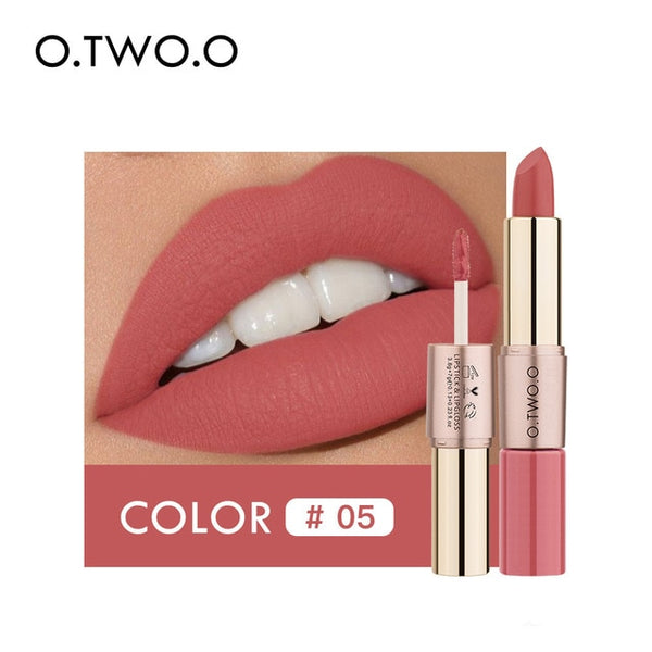 NEW 2 in 1 Matte Lipstick Lips Makeup Cosmetics Waterproof  Mate Lip Gloss Rouge 12 Colors
