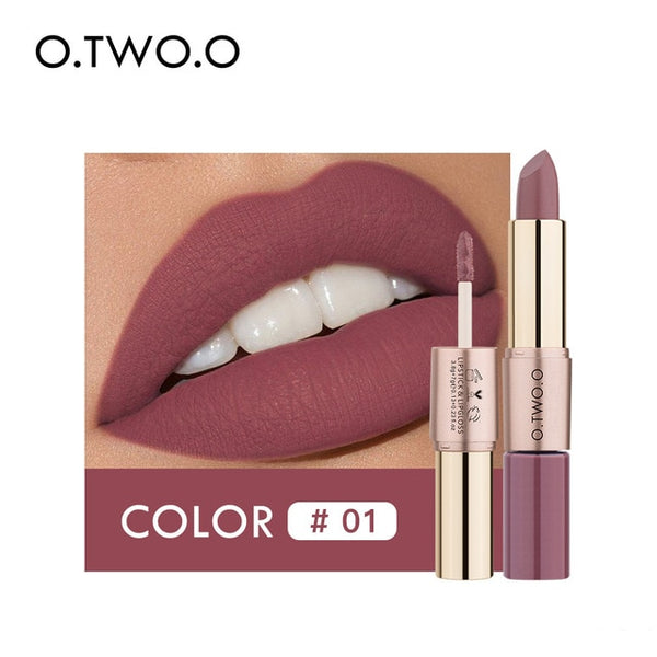 NEW 2 in 1 Matte Lipstick Lips Makeup Cosmetics Waterproof  Mate Lip Gloss Rouge 12 Colors