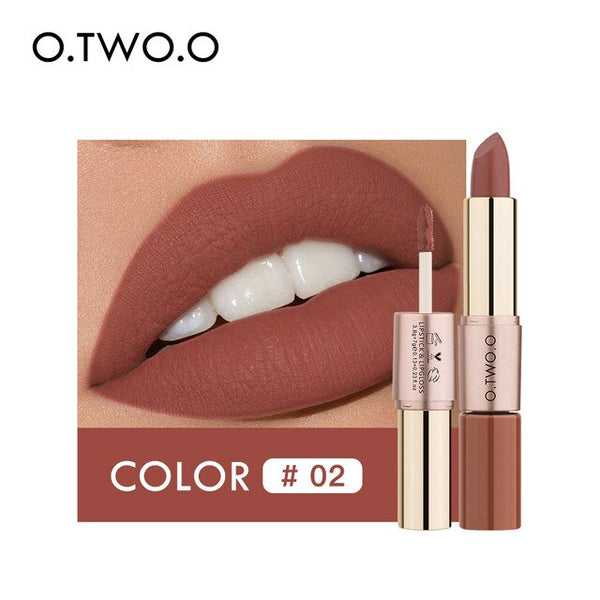 NEW 2 in 1 Matte Lipstick Lips Makeup Cosmetics Waterproof  Mate Lip Gloss Rouge 12 Colors