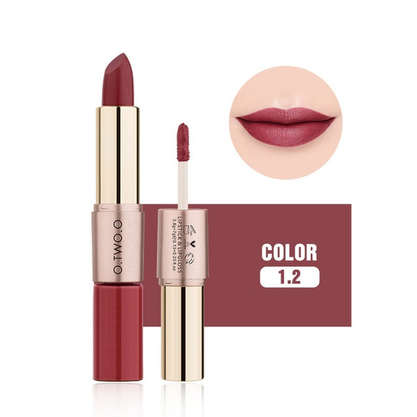 O.TWO.O 2 in 1 Matte Lipstick Lips Makeup Cosmetics Waterproof Pintalabios Batom Mate Lip Gloss Rouge 12 Colors Choose