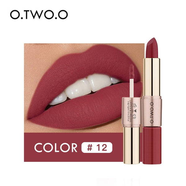 NEW 2 in 1 Matte Lipstick Lips Makeup Cosmetics Waterproof  Mate Lip Gloss Rouge 12 Colors
