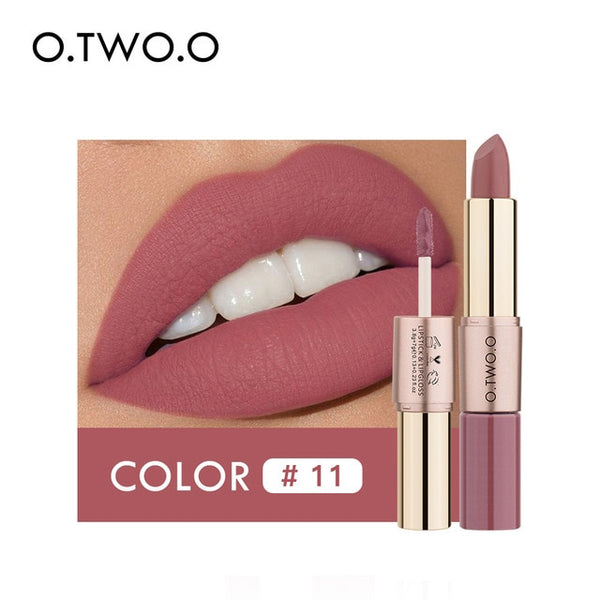 NEW 2 in 1 Matte Lipstick Lips Makeup Cosmetics Waterproof  Mate Lip Gloss Rouge 12 Colors