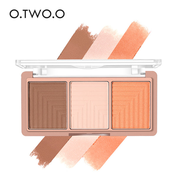 O.TWO.O 3 Colors Highlighter Blusher Powder Palette Face Contour Powder Highlighter Blusher Bronzer Makeup Foundation Powder