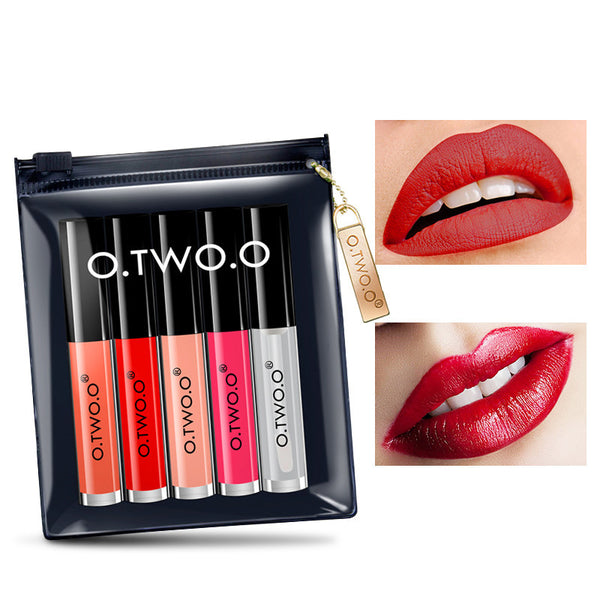 O.TWO.O 5pcs/lot Makeup Set Lip Oil+ Matte Lipgloss Kit Long Lasting Waterproof Soft Texture Lip Gloss Matte Liquid Lipstick