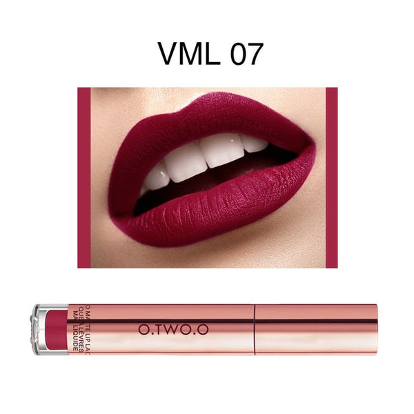 O.TWO.O Liquid Lipstick Waterproof Long Lasting Matte Velvet Lip Gloss Makeup Smooth Lip Tint Pigment Red Lips Cosmetics