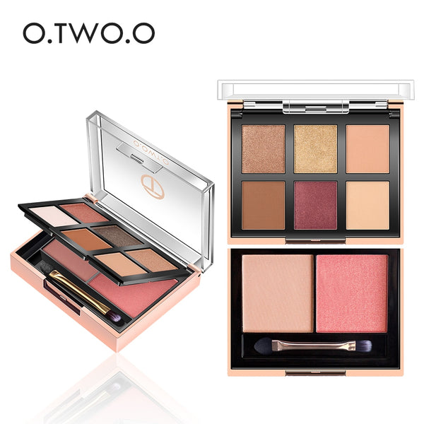 O.TWO.O Palette Eyeshadow Highlighter Glitter Blusher Face Contour Makeup Pallete 6 Colors Eyeshadow+2 Colors Blusher Pallete