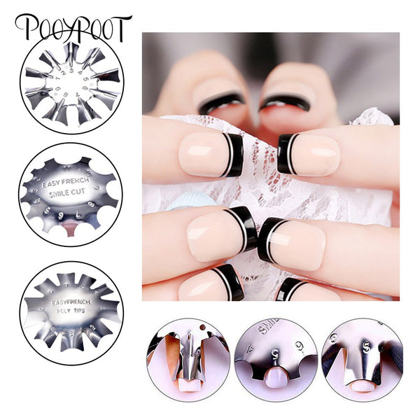 Pooypoot 1 pièces facile français ligne coupe bord pochoir multi-taille inoxydable Nail Art Guide conseils pochoirs style forme modèle outils