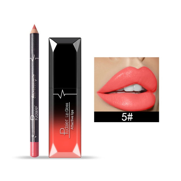 Lip Gloss Tint Liquid Matte Makeup with Lip Liners Pencil Rouge a Levre Mat