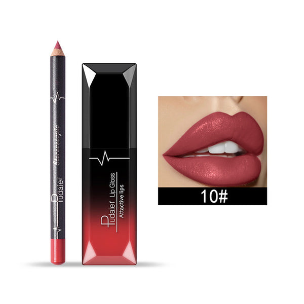 Lip Gloss Tint Liquid Matte Makeup with Lip Liners Pencil Rouge a Levre Mat