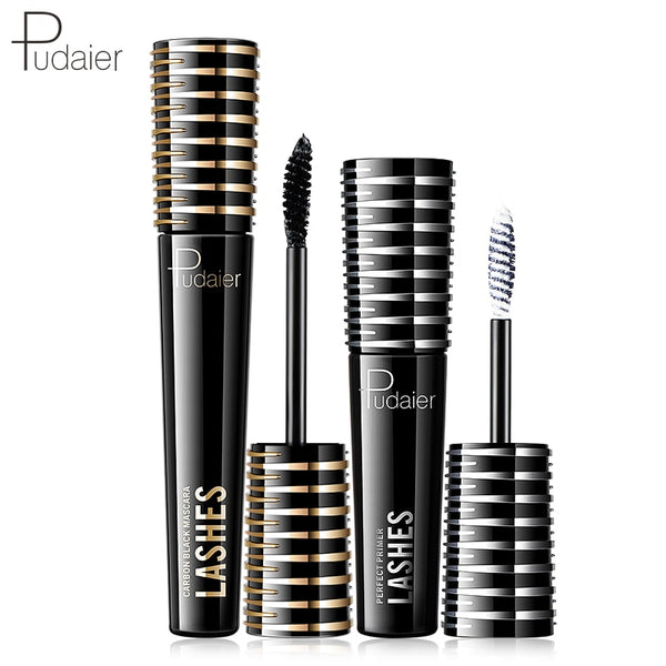 New 2PCS Eye Makeup Combination Carbon Black Mascara+White Fiber Cream Primer Lashes Waterproof