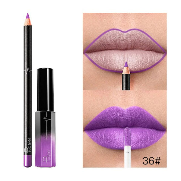 New 36 Colors Lipgloss + Lipliner Matte Lip Gloss liner