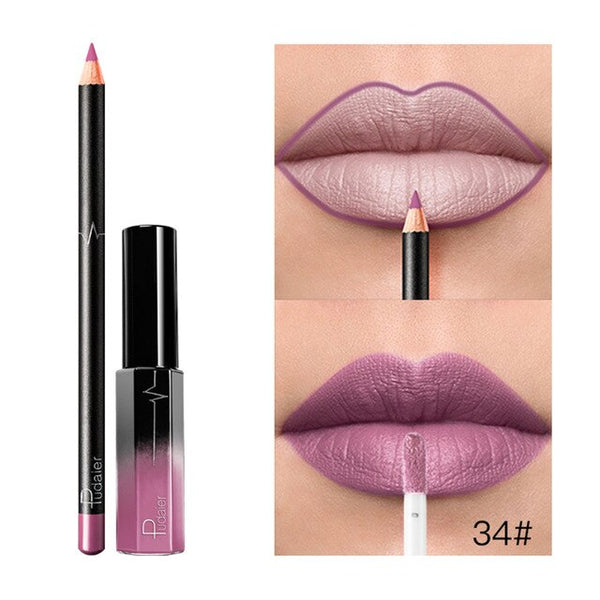 New 36 Colors Lipgloss + Lipliner Matte Lip Gloss liner